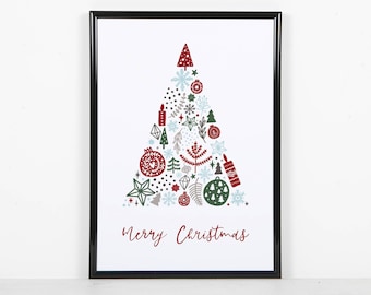 Merry Christmas Tree Print | Minimalist Christmas | Christmas Wall Art | Nordic Christmas Print | Scandi Christmas Decor | Hygge Christmas