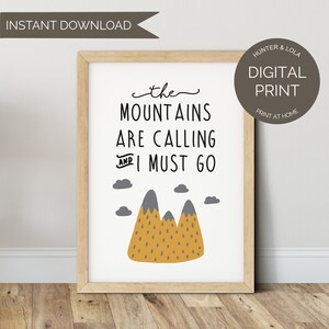The Mountains Are Calling Print Mustard | Neutral Woodland Nursery Decor | PRINTABLE Wall Art | Scandi Nursery Printable | DIGITAL DOWNLOAD