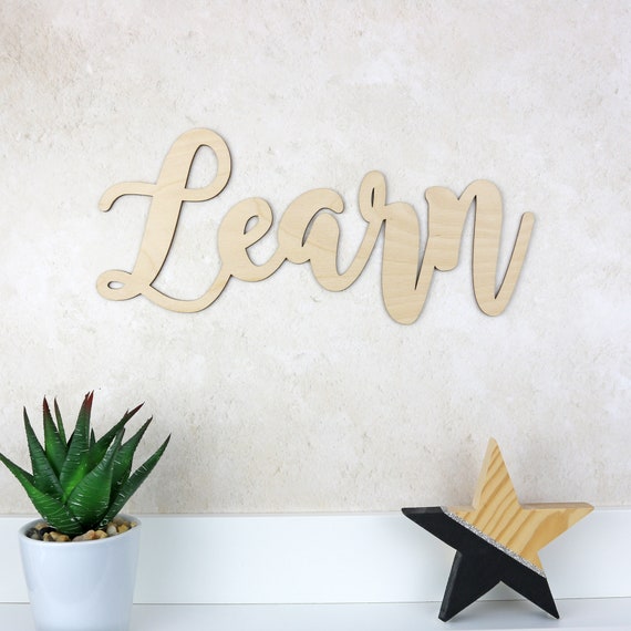 Learn Sign Wooden Word Wall Art Learn Script Word Sign Etsy