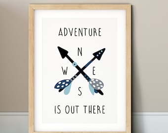 Adventure is Out There Print | Scandi Kinderzimmer Druck | Adventure Awaits | Waldlandschaft Kinderzimmer Dekor | Jungen Kinderzimmer Druck | Kinderzimmer Kunst