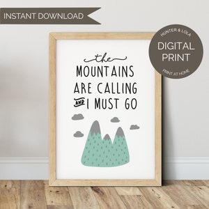 The Mountains Are Calling Print Mustard | Neutral Woodland Nursery Decor | PRINTABLE Wall Art | Scandi Nursery Printable | DIGITAL DOWNLOAD