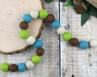 Lime Brown Sage and Almond Felt Ball Garland | Green and Brown Pom Pom Garland | Dinosaur Nursery Decor | Kids Room Decor | Dinosaur Party