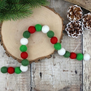 Holly and Ivy Felt Ball Garland | Pom Pom Garland | Red and Green Christmas Garland | Christmas Tree Bunting | Vintage Christmas