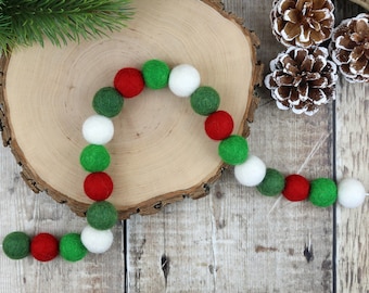 Holly and Ivy Felt Ball Garland | Pom Pom Garland | Red and Green Christmas Garland | Christmas Tree Bunting | Vintage Christmas