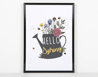 Hello Spring Print | Floral Print | Spring Wall Art Print | Spring Florals | Easter Decoration | Gardening Print Gift Her