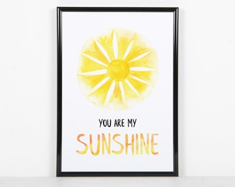 You Are My Sunshine Print | Hello Sunshine | Nursery Wall Art | Watercolor Sun | Montessori Print | Neutral Baby Nursery Decor