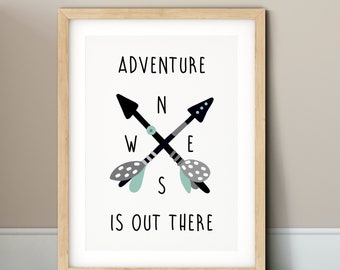 Adventure is Out There Print | Scandi Kinderzimmer Druck | Adventure Awaits | Waldlandschaft Kinderzimmer Dekor | Neutraler KinderzimmerDruck | Kinderzimmer Kunst