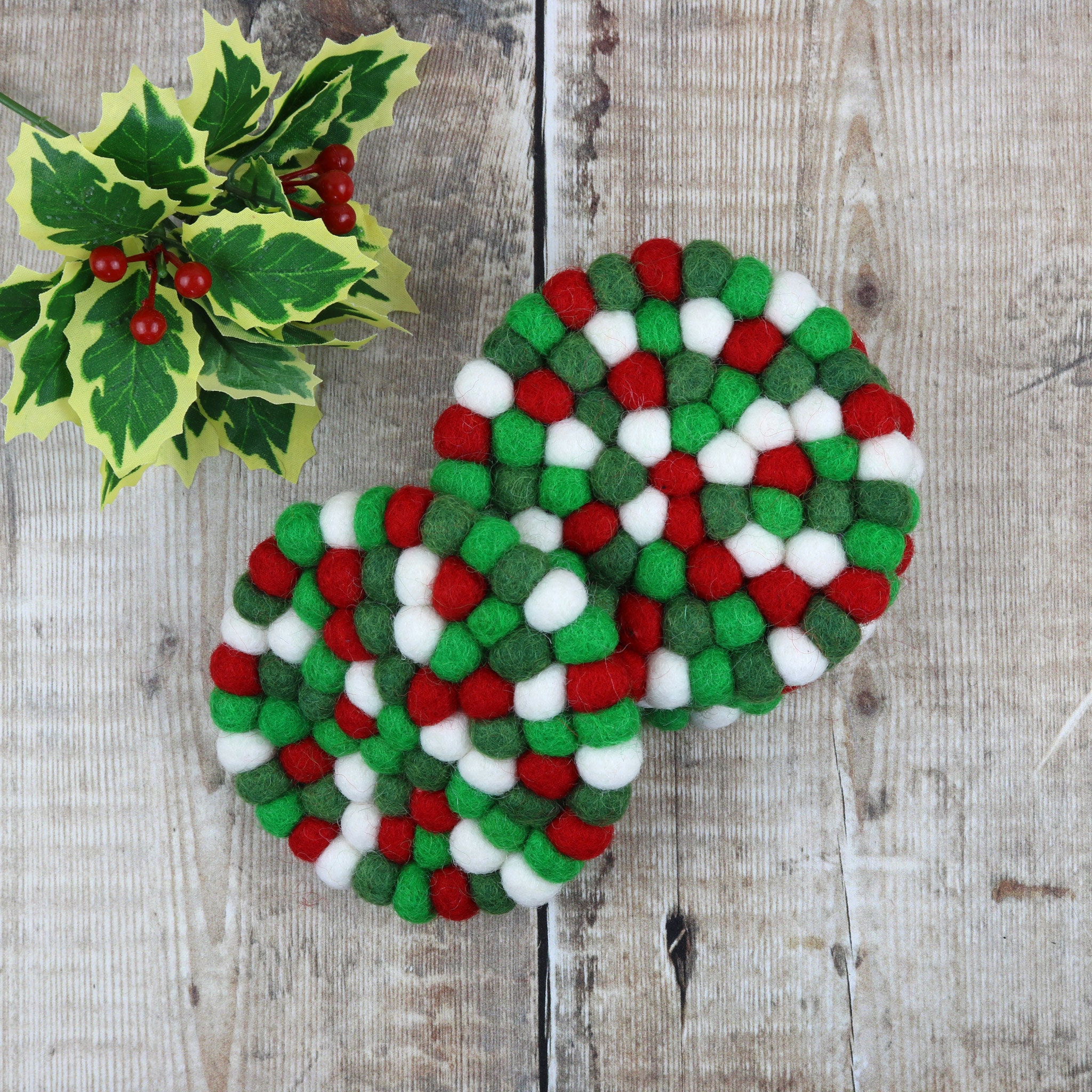 Christmas Felt Ball Coasters / Felt Coasters / Set of 4 Etsy