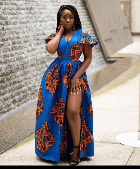 Ankara Maxi Gown With Black Suede Top For Curvy Ladies