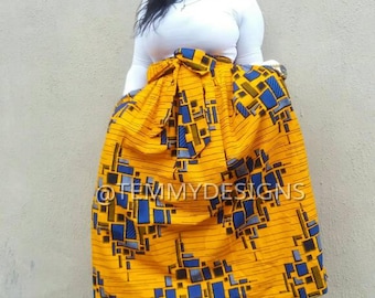 Orange African maxi skirt with belt / African print skirt / Ankara skirt