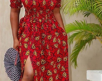 Topy African off the shoulder dress / African Smocked dress / African print dress for women /