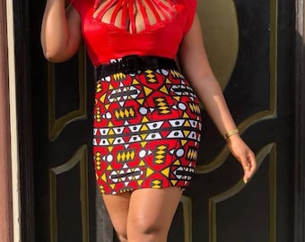 Claire African print skirt, African clothing for women, Ankara wax skirt