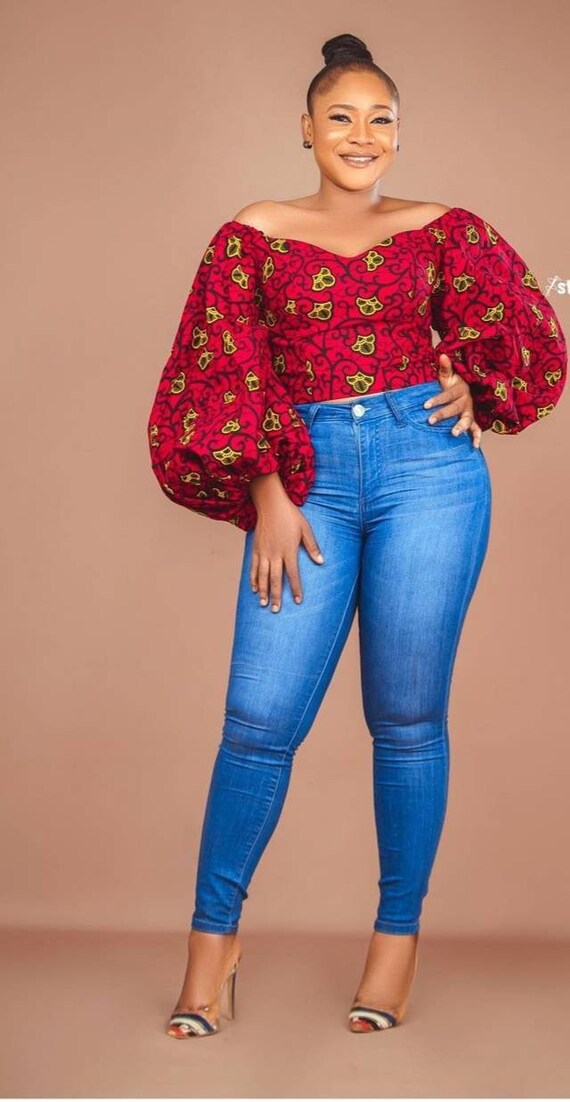 Jeans Off The Shoulder African Tops African Print Top, Ankara Top