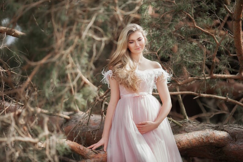 pink blush maternity baby shower dress