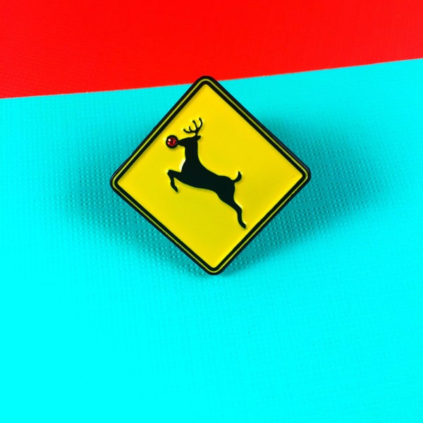 Reindeer Crossing Enamel / Lapel Pin with Glitter Nose