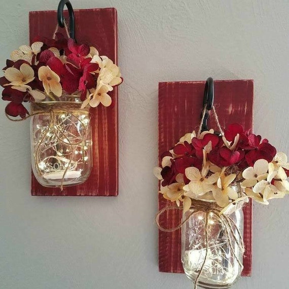 Set of 2 distressed hanging scones swirled hooks 2 mason | Etsy