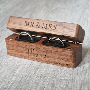 Wedding Walnut Ring Box, Double Ring Box, Wooden Ring Box, Ring Bearer Box, Small Wooden Box, Personalised Ring Box, Proposal Ring Box