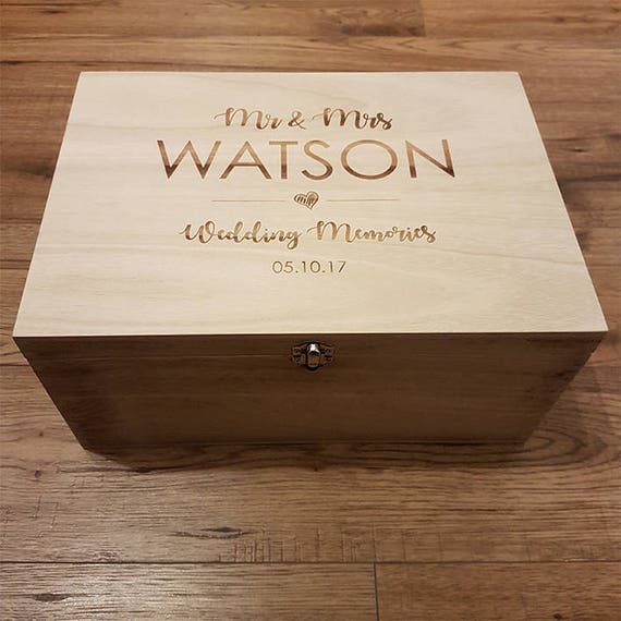 Personalised Large Wooden Wedding Keepsake Memory Box Engraved Gifts Bride Groom Household Supplies Cleaning Home Organization