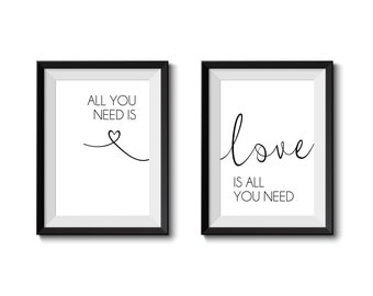 All You Need Is Love, Love Is All You Need Print, Wall Art, Minimalist Print, Wedding, Anniversary, Valentines, Birthday, Gift, A4, A3