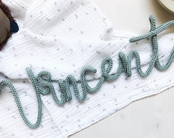 Lettering name made of wire and wool | Name tag | Children's room decoration