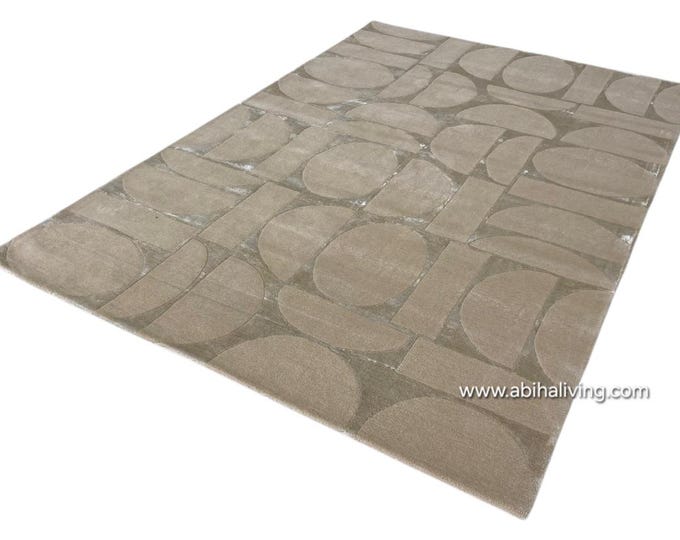 Hand Tufted Wool Rug: Geometric Viscose Design