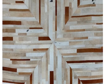Handcrafted Cowhide Patchwork Rug: Genuine Leather with Felt Backing