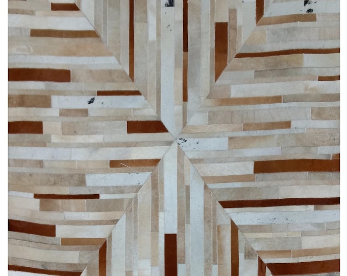 Handcrafted Cowhide Patchwork Rug: Genuine Leather with Felt Backing