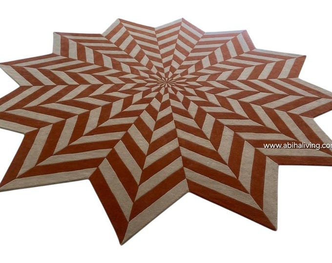 Hand Tufted Wool Rug geometric design.