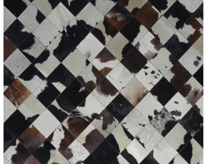 Handcrafted Cowhide Patchwork Rug: Genuine Leather, Felt Backing