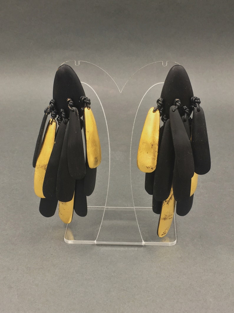 Isidore Domingo West African Monies Inspired Ebony Gold-leaf Tassel Earrings