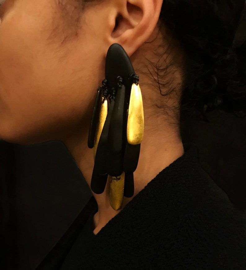 Isidore Domingo West African Monies Inspired Ebony Gold-leaf Tassel Earrings