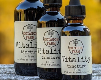 Vitality Tincture extract ashwagandha tulsi holy basil reishi ginkgo root natural herbal supplement medicinal mushroom stress sleep