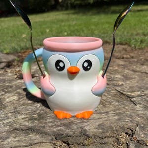 Portavasos de helado con diseño de pingüino arcoíris pastel / Impreso en 3D con cajón para refrigerios