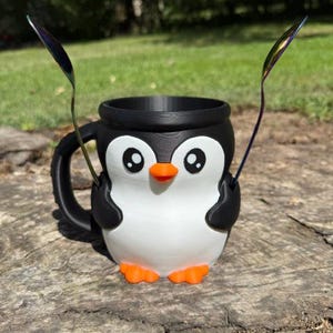 Ice Cream Pint Holder with Spoon Slots | Black | Pebbles the Penguin | Ramen Friendly | Eco-Friendly 3D Printed Gift