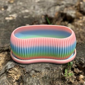 Rainbow 3D Printed Planter | 3 Section Herb or Succulent Pot with Drip Tray | Large Colorful Plant Holder | Cute Desk Planter Gift
