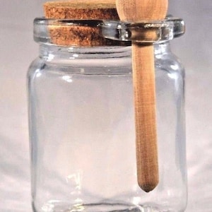 4 Glass Jars With Wood Spoon for Bath Salt Spices Jelly 