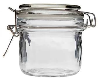 LOT of 3 Clear Glass Airtight Metal Clamp BPA Free Reusable chefs jar 8 OZ