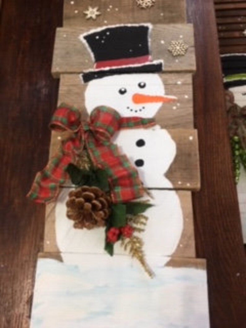 Snowman hand painted on pallet wood winter decor reclaimed | Etsy