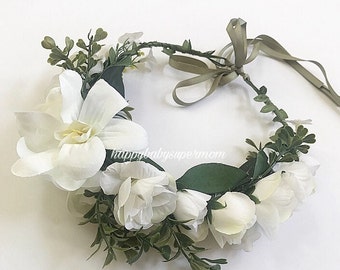 White Flower Crown Adult headband Girl Hair accessories Waddling Flower Crown Baby Girl Crown