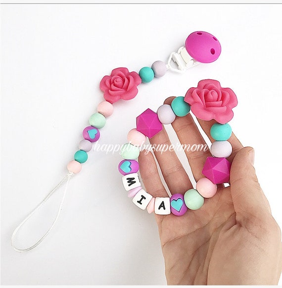 personalized teething pacifier clip