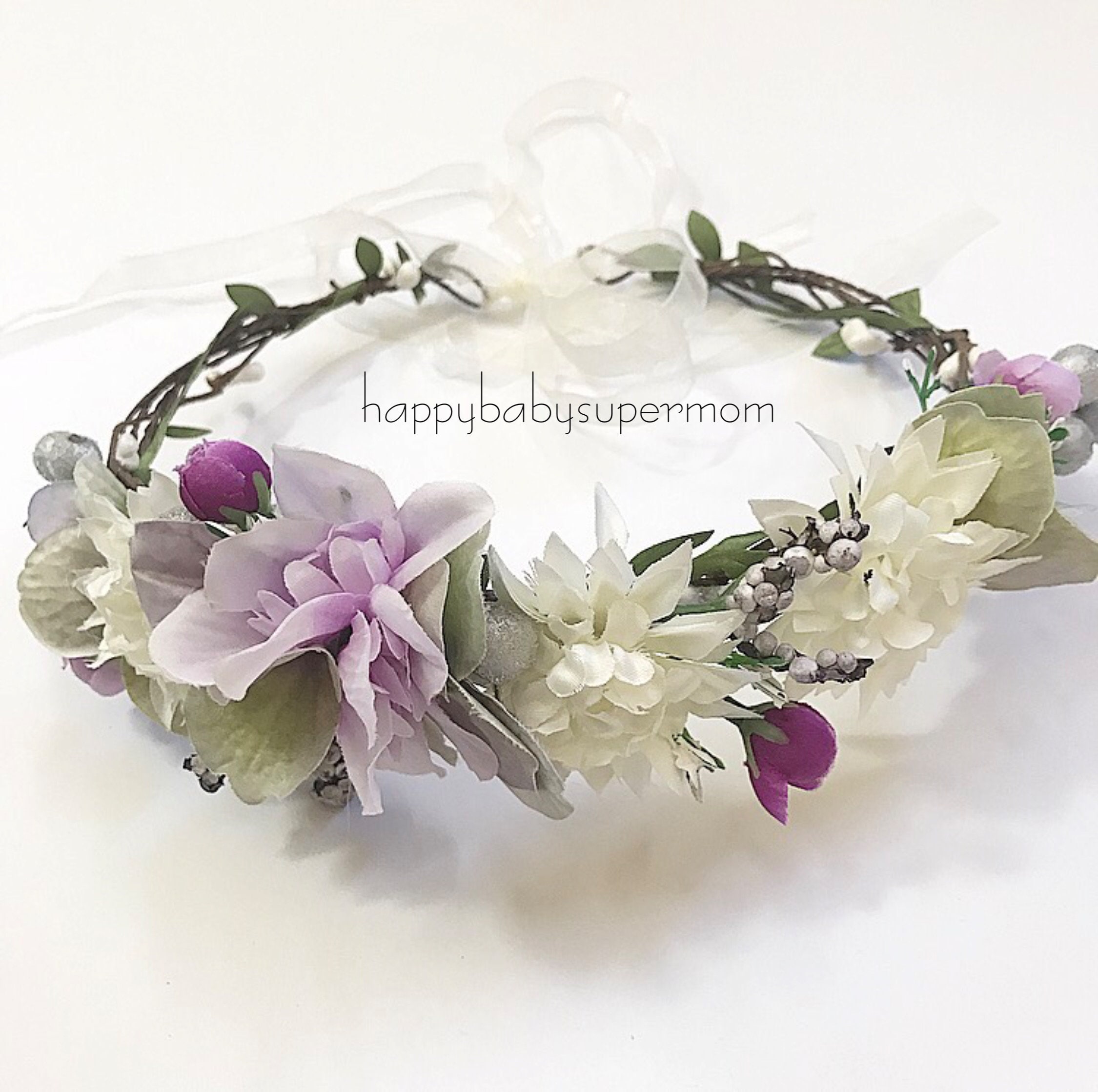 2018 Bride Wedding Flower Hairband Party Flower Girl Hair Accessories Flower Crown lilac and white colors