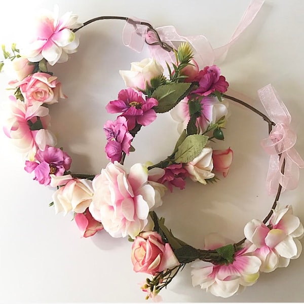 Blumenkrone Mama und ich,Blumen Stirnband Erwachsene,Sommer new style, Haar accessoire, Blumen Stirnband Baby Kinder,rosa oder blaue BlumenKrone