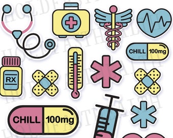 Medical Clipart Set, Nurse Stickers, Scrapbook PNG (Digital Download)