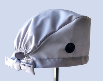 Gray Scrub Cap with Buttons, Unisex Nurse Hat