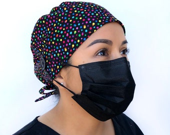 Handmade Scrub Cap with Buttons, USA Made, Lightweight Fabric