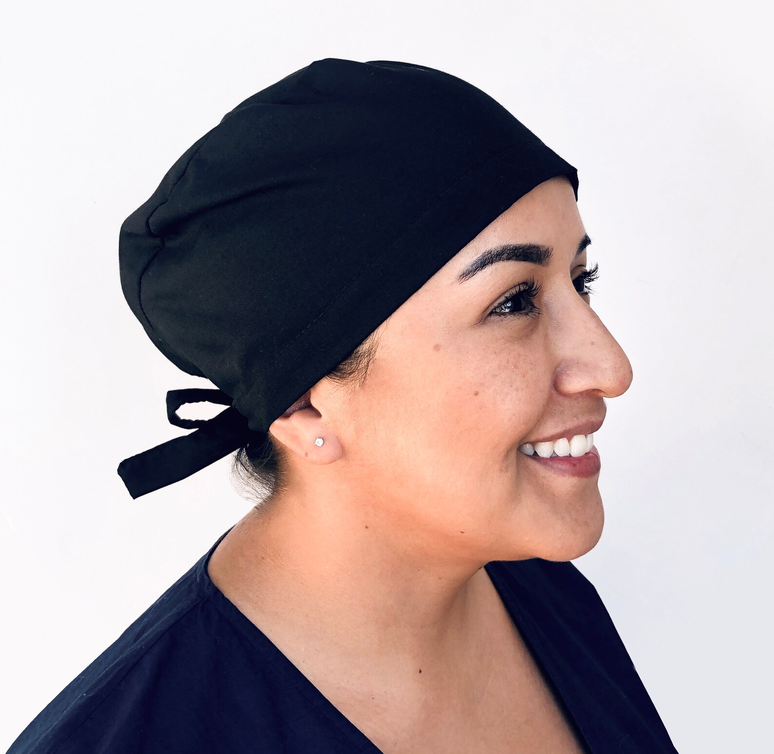 Black Surgical cap Womans scrub caps with buttons Medical Etsy