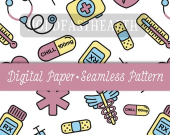 Chill Pill Seamless Pattern, Doctor Fabric, Nurse Wallpaper (Digital Download)