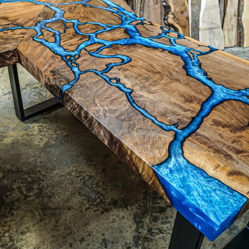 Walnut Fractal River Desk Top Live Edge Desk Epoxy River - Etsy