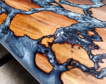 Walnut Fractal River Board - Square - Live Edge Board - Epoxy River - Fractal Burning-