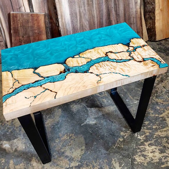 Estuary River Table Small Walnut Figured Maple Dining Table Coffee